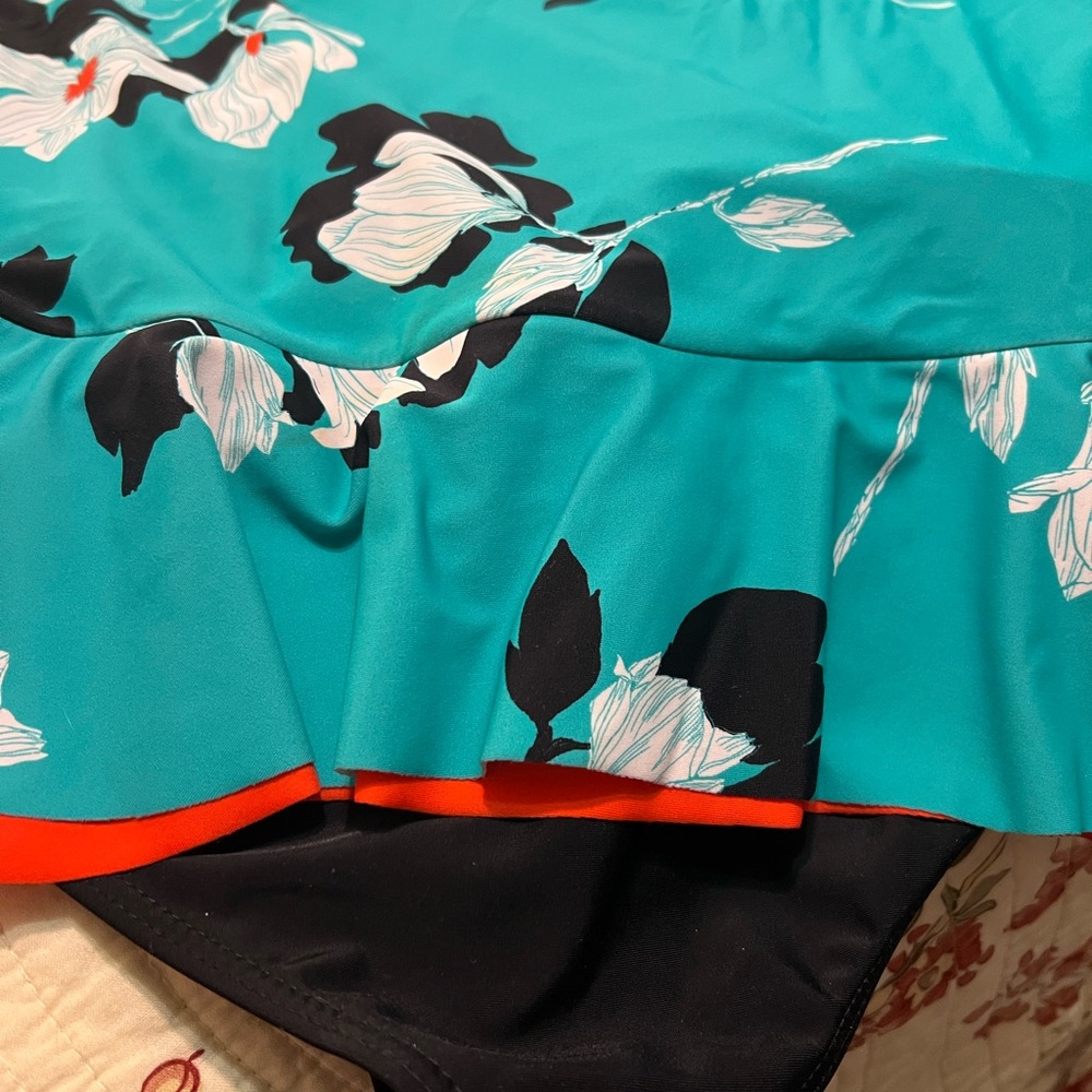 Floral One-Piece Swimsuit - Teal and Black - Picture 6 of 8
